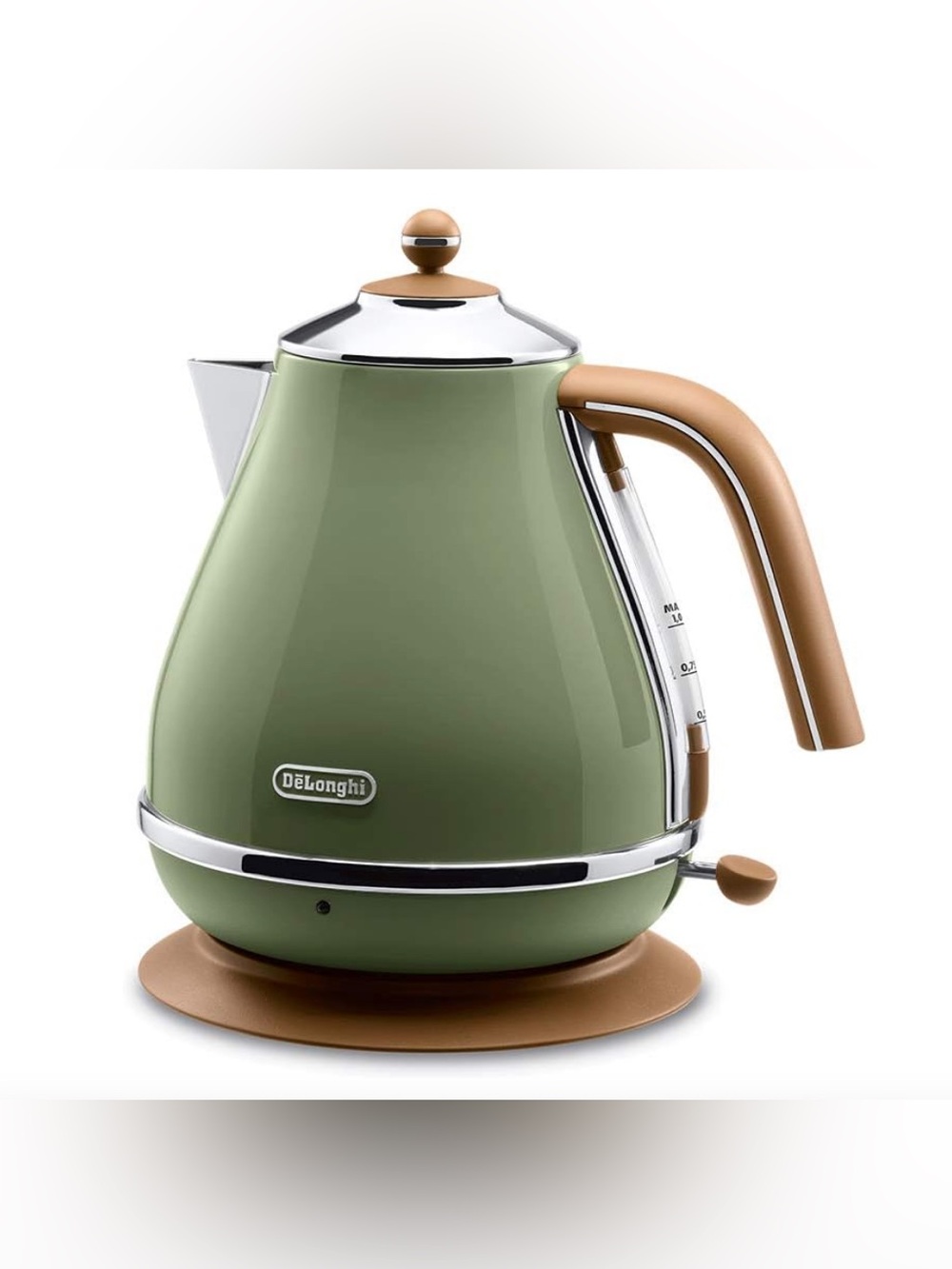DeLonghi Icona Vintage Green Electric Kettle with Tan Accents